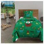 Parure housse de couette 140x200 cm pirates vert, 100% coton 57 fils / cm2, par soleil d'ocre