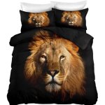 Ideko - parure de lit 150x200cm lion pour 1 personne effet 3d 3 pieces 1 housse de couette avec 2 taies ...