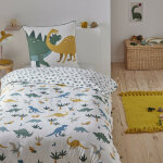 Parure de lit enfant en coton 140x200 cm ? imprim� dinosaures color�s ? housse de couette et taie d'oreiller ...