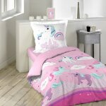 Parure de lit 2 pices 'licorne' 140x200cm rose