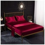 Parure de lit 4 pi�ces en satin de soie avec drap - housse, drap plat, taie d'oreiller, respirante, douce ...