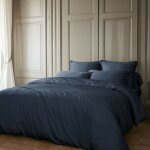 Terre de nuit - parure de lit en bambou uni 260x240 bleu marine