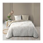 Bricoline - housse de couette 260x240 cm + taies - r�versible - feuilles blanche et naturel - blanc