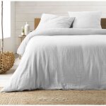 Parure de lit en gaze de coton 240 x 220 cm ? housse de couette avec boutons pressions ? 2 taies d'oreiller ...