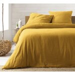 Promo linge - parure de lit en gaze de coton 240 x 220 cm - jaune