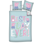 Parure de lit r�versible peppa pig - best day ever - bleu - 140 cm x 200 cm