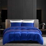 Parure de lit en satin de luxe - 3 pices - bleu lisse et soyeux - agrable - satin brillant - avec taie ...