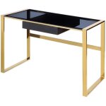 Pascal morabito - bureau avec 1 tiroir - verre tremp� et acier - noir et dor� - sali de