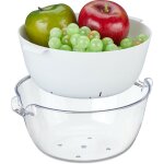 Passoire avec bol, plastique, laver fruits & lgumes, goutter ptes, saladier, poignes, transparent ...