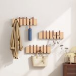 Patre murale de 6 crochets rtractables ultrixe porte manteau mural, cintre d'angle en bois massif pour ...