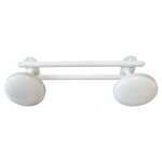 Cime - pat�re porte manteau mural 2 t�tes diam�tre 65 mm, acier blanc l. 245 mm