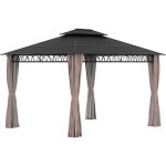 Pavillon de jardin tonnelle rigide dim. 3, 6l x 3l x 2, 78h m rideaux latraux anti - uv structure gris ...