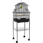 Cage  oiseaux design maison mangeoires perchoirs 3 portes plateau excrment amovible noir