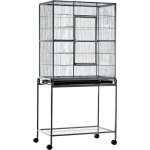 Cage  oiseaux portable avec 4 mangeoires et 4 perchoirs pratique 81 x 48 x 163 cm noir et gris - pawhut ...