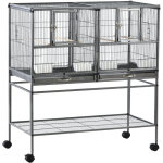 Cage  oiseaux avec sparation mangeoire et perchoir 95l x 45l x 102h cm noir et gris
