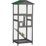 Cage  oiseaux volire grande taille 2 portes toit asphalte tiroir amovible bois gris