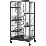 Pawhut - cage pour petits animaux roulante 5 rampes 5 plateformes gamelle distributeur eau plateau amovible ...