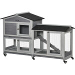 Pawhut - clapier bois sur roulettes 2 niv. 3 plateaux djections coulissants sapin gris pr - huil