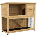 Pawhut - clapier  lapin 2 tages 3 portes verrouillables bois pr - huil