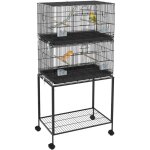 Double cage  oiseaux sur roulettes - tagre, plateau djection, 4 perchoirs, 4 mangeoirs, poigne - ...