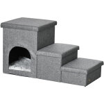 Escalier pour chat chien niche coffre 3 en 1 - 3 marches, coussin inclus - revtement tissu rembourr ...
