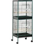 Grande cage  oiseaux sur pied  roulettes - volire double, mangeoires, perchoirs, plateau amovible ...