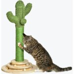 Pawhut - griffoir chat design cactus - jouet pompon suspendu, jouet boules - bois de pin sisal vert