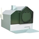 Pawhut - maison de toilette chat design maisonnette porte battante pelle filtre tapis bleu