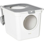 Pawhut - maison de toilette liti�re pour chat double porte battante et sup�rieure - pelle incluse - blanc ...