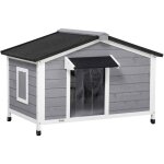 Pawhut - niche chien style cottage - 2 fentres, porte, toit ouvrant bitum - bois sapin gris