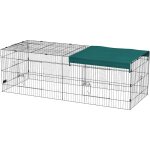Pawhut - parc enclos petits animaux - 2 portes, 3 trappes nourrissages, zone couverte - acier noir polyester ...