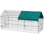 Pawhut - parc enclos petits animaux - 2 portes, 2 trappes nourrissages, zone couverte - acier noir polyester ...