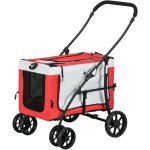Pawhut - poussette pliable animaux chien chat nacelle amovible 4 roues rouge