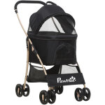 Poussette pliable pour chien chat nacelle amovible 2 en 1 - 4 roues doubles, 2 freins - acier oxford ...