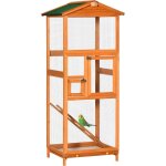 Volire cage  oiseaux - 2 portes tiroir djection coulissant chelle toit bitum - bois sapin pr - ...