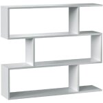 Pegane - biblioth�que, �tag�re basse 3 niveaux en bois m�lamin� coloris blanc brillant - longueur 110 ...