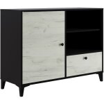 Buffet en m�lamine coloris noir et blanc - longueur 110 x profondeur 40 x hauteur 83 cm pegane