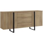 Pegane - buffet en mélamine et métal coloris chêne / noir - longueur 180 x profondeur 40 x hauteur 82 ... Pegane - buffet en mélamine et métal coloris chêne / noir - longueur 180 x profondeur 40 x hauteur 82 ...