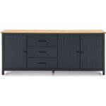 Buffet en pin massif dcor cir chne et bleu, meuble de rangement - longueur 190 x profondeur 40 x hauteur ...