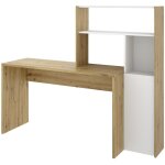 Pegane - bureau avec �tag�re en panneaux de particules m�lamin�s coloris blanc / ch�ne - longueur 130 ...