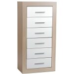 Pegane - chiffonnier de 6 tiroirs coloris chne cambrian / blanc - longueur 54 x profondeur 35 x hauteur ...