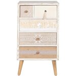 Chiffonnier, meuble de rangement en bois de sapin coloris blanc, naturel - longueur 48 x profondeur 35 ...