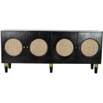 Pegane - commode en bois noir avec 4 portes - largeur 150 x hauteur 65 x profondeur 40cm Pegane - commode en bois noir avec 4 portes - largeur 150 x hauteur 65 x profondeur 40cm