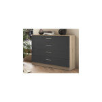 Pegane ? commode en panneau de particule m�lamin� ch�ne cambrian et graphite ? 4 tiroirs ? dimensions ...