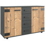 Pegane - commode meuble de rangement coloris imitation chêne / gris foncé - longueur 130 x hauteur 83 ... Pegane - commode meuble de rangement coloris imitation chêne / gris foncé - longueur 130 x hauteur 83 ...
