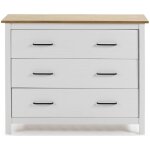 Commode en pin massif d�cor cir� blanc et ch�ne, meuble de rangement - longueur 100 x profondeur 40 x ...