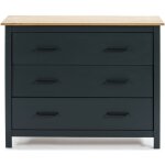 Commode en pin massif dcor cir bleu marine et chne, meuble de rangement - longueur 100 x profondeur ...