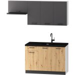 Pegane - cuisine complte celia 5 lments couleur gris mat / chne artisan - longueur 120 / 180 cm