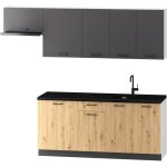 Pegane - cuisine complte celia 7 lments couleur gris mat / chne artisan - longueur 240 / 180 cm