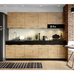 Pegane - cuisine complte erika 8 lments couleur chne artisan / noir, plan de travail non inclus - ...